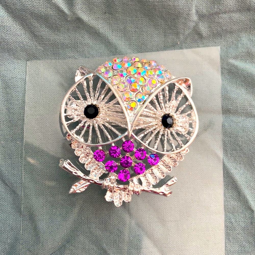 BLINGY PURPLE AND IRIDESCENT OWL HAIR CLIP SMALL